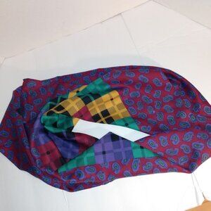 Totes: Multi color paisley and plaid Polyester scarf. Measures approx. 31"x31".